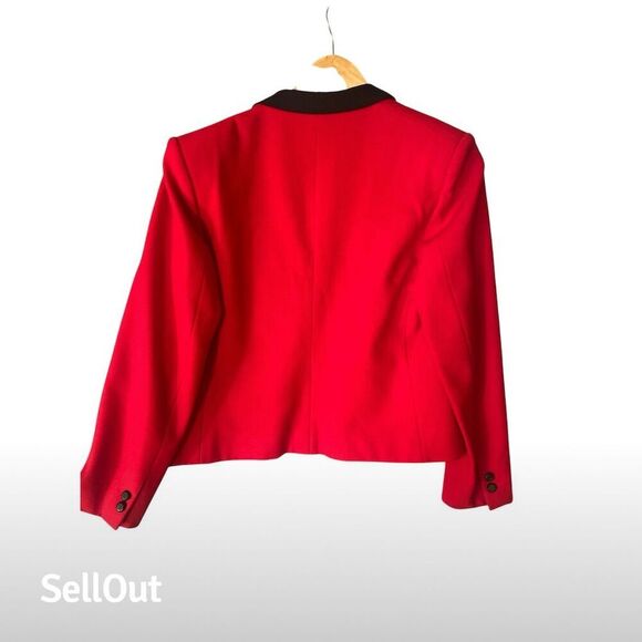 Vintage Women's Red Wool Blazer M Black Velvet Collar - Picture 3 of 7